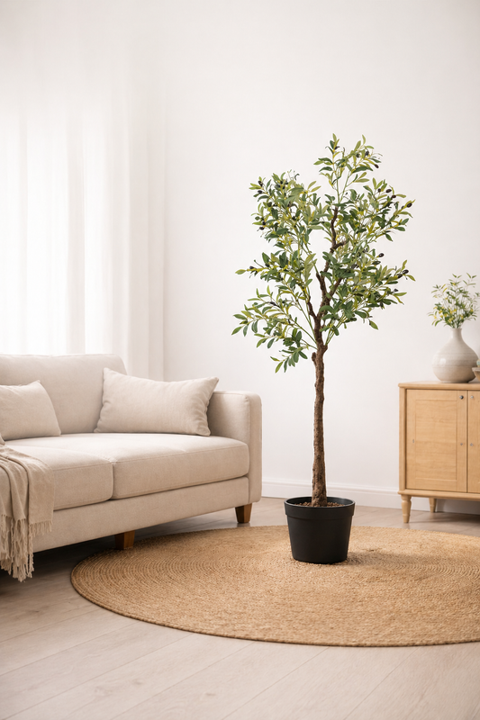 Artificial Olive Plant With Black Plastic Pot - 5. ft