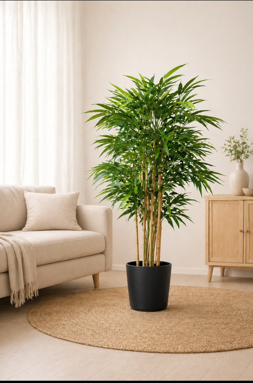 Artificial Realistic Bamboo Plant With Black Plastic Pot - 5 Feet